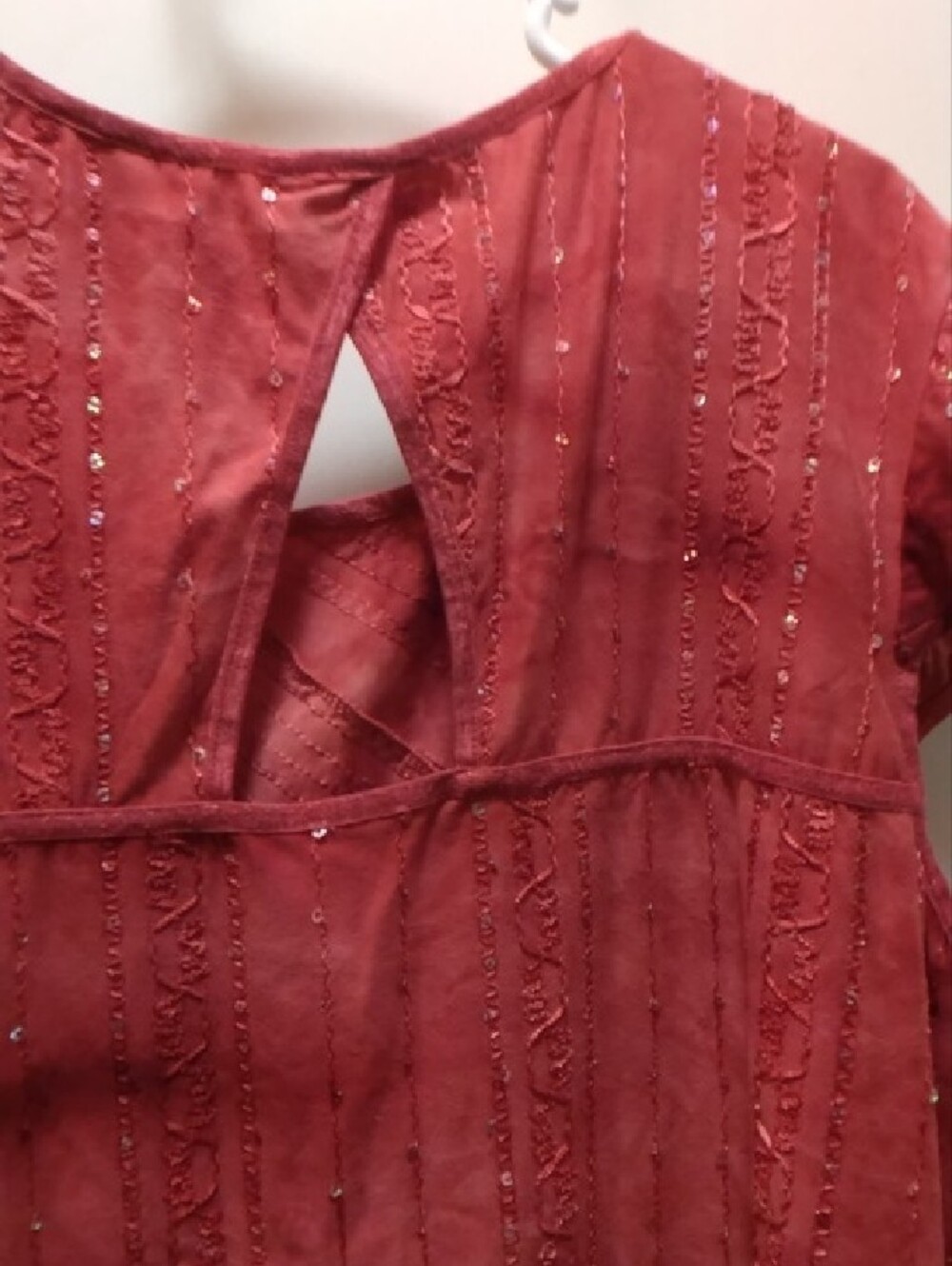 Dress Barn Red Short-Sleeve Sequin Accent Blouse - Picture 3 of 5